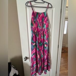 New! Donna Morgan Vibrant Pink and Multicolor Dress Zipper Back Size 6
